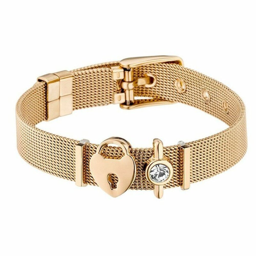 Stainless Steel Mesh Bracelet Bangles Heart Keeper Charms Bracelet